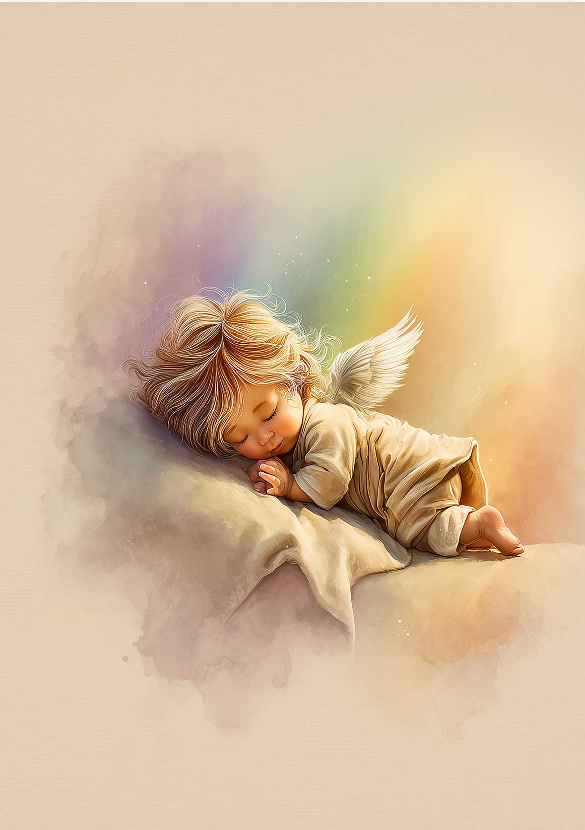 Liegendes schlafendes Engelkind als digitales Erinnerungsbild Sternenkind